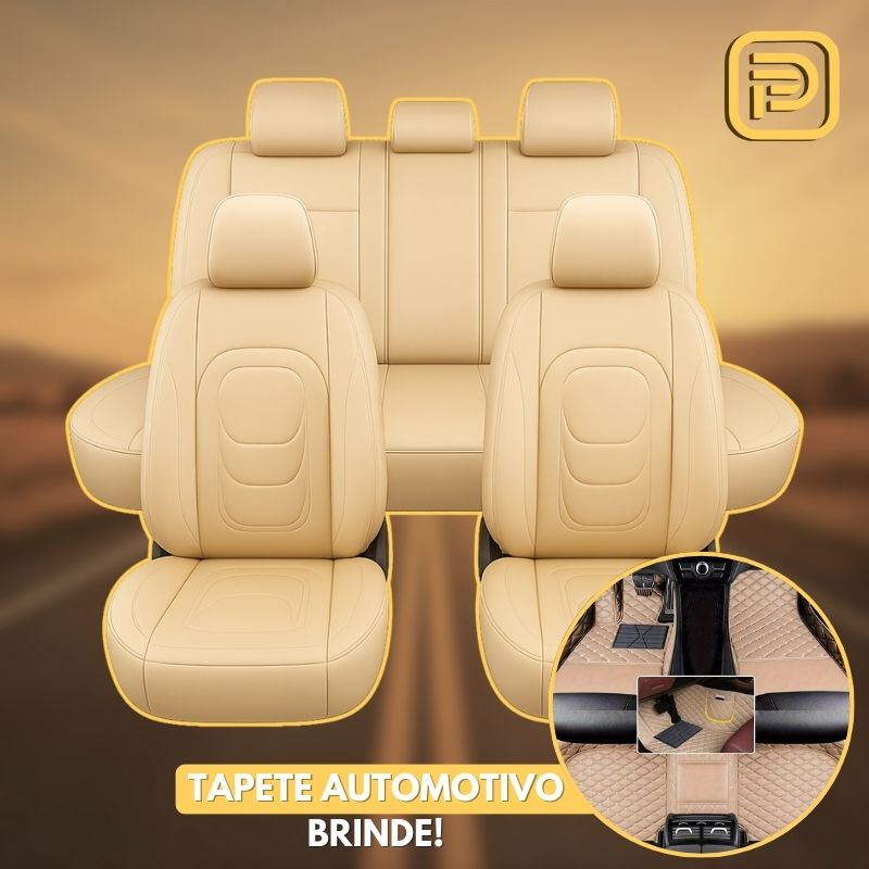 Kit Capa Para Banco de Carro em Couro Legítimo Universal Flatcar + BRINDES: Tapetes Automotivos