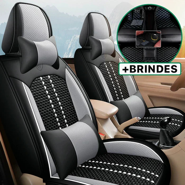 Capa Universal Hermen Completa para Carro em Couro Legítimo com AirBag + BRINDES: Tapetes Automotivos